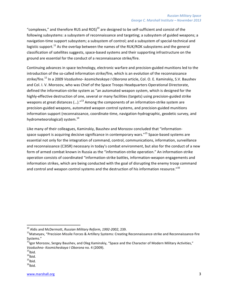 The Russian Federations Approach to Military Space and Its Military Space Capabilities - Jana Honkova, George C. Marshall Institute, Page 3