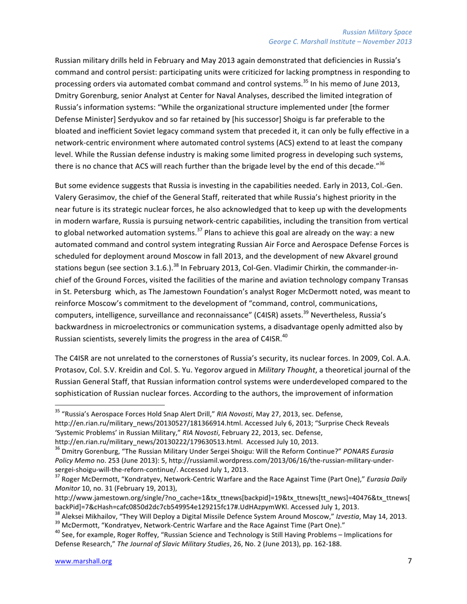 The Russian Federations Approach to Military Space and Its Military Space Capabilities - Jana Honkova, George C. Marshall Institute, Page 7
