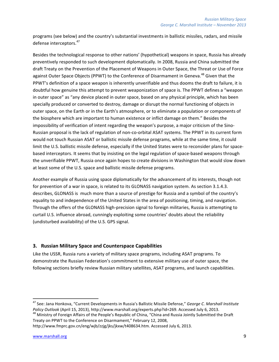 The Russian Federations Approach to Military Space and Its Military Space Capabilities - Jana Honkova, George C. Marshall Institute, Page 9