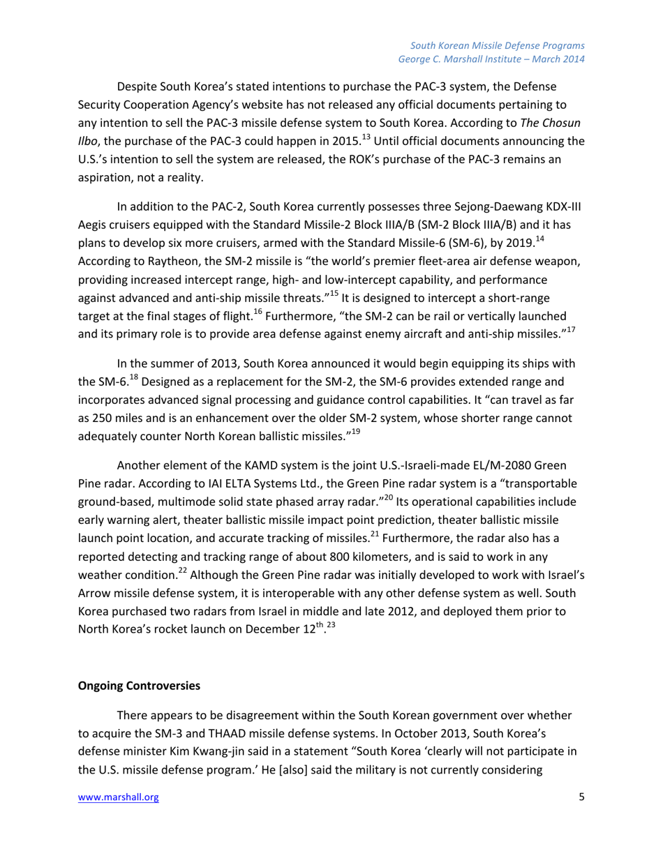 A Review of South Korean Missile Defense Programs - Karen Montague, George C. Marshall Institute, Page 5