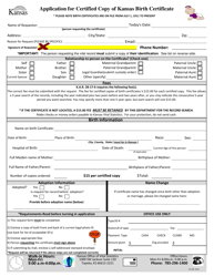 Form VS-235 Application for Certified Copy of Kansas Birth Certificate - Kansas