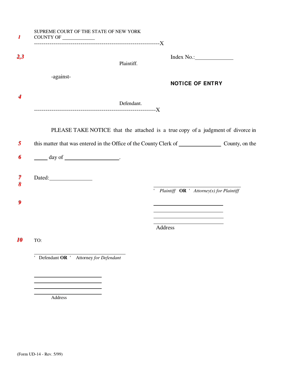 form ud 14 download printable pdf or fill online notice of entry new york templateroller