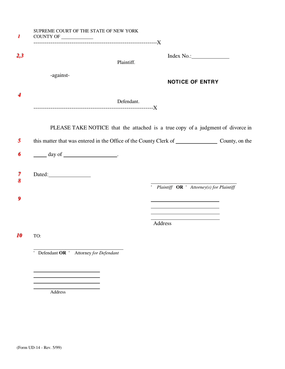 Form UD-14 Notice of Entry - New York, Page 1