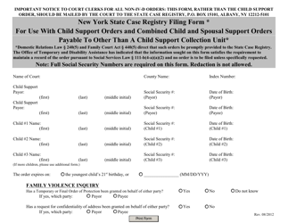 New York State Case Registry Filing Form for Use With Child Support Orders and Combined Child and Spousal Support Orders Payable to Other Than a Child Support Collection Unit - New York
