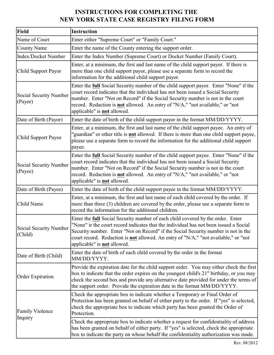 New York State Case Registry Filing Form for Use With Child Support Orders and Combined Child and Spousal Support Orders Payable to Other Than a Child Support Collection Unit - New York, Page 2