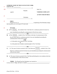 Document preview: Form UD-2 Verified Complaint - Action for Divorce - New York
