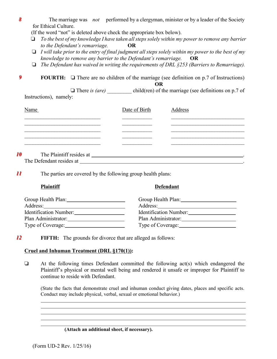 Form UD-2 - Fill Out, Sign Online and Download Printable PDF, New York ...