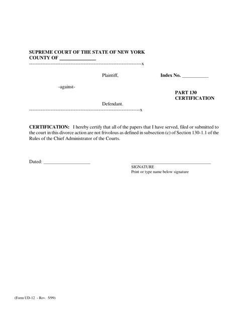Form UD-12 Part 130 Certification - New York