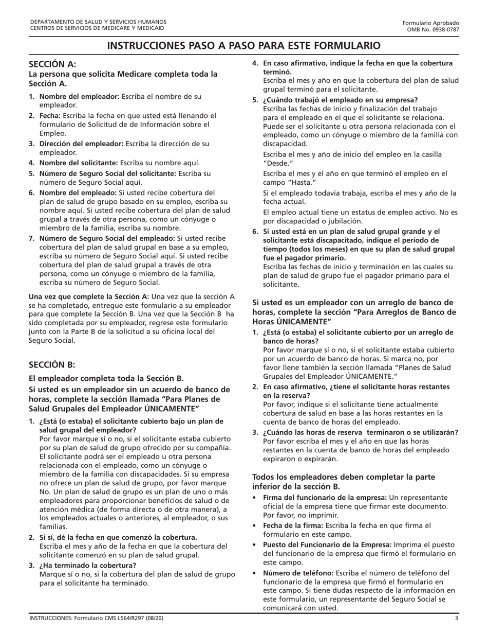 Formulario CMS L564 Solicitud De Informacion Sobre El Empleo (Spanish), Page 3