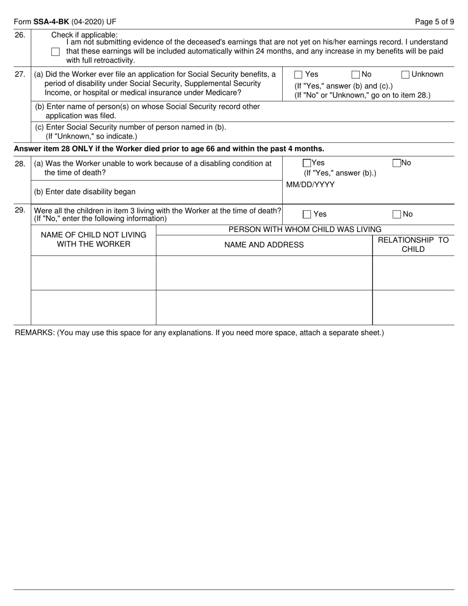 Form SSA-4-BK Application for Childs Insurance Benefits, Page 5
