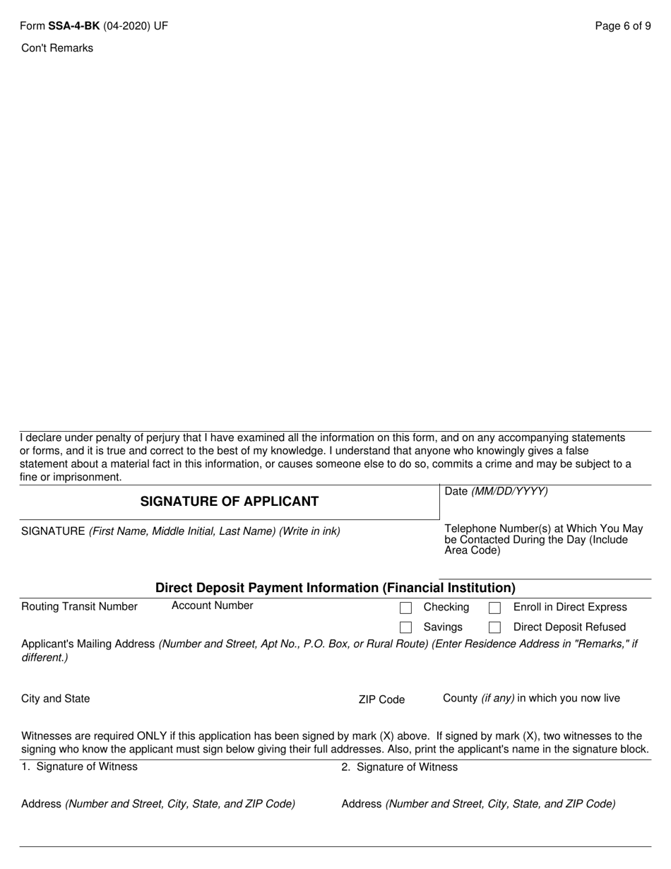 Form SSA-4-BK Application for Childs Insurance Benefits, Page 6