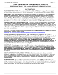 Form SSA-437-BK Complaint Form for Allegations of Discrimination in Programs or Activities Conducted by the Social Security Administration
