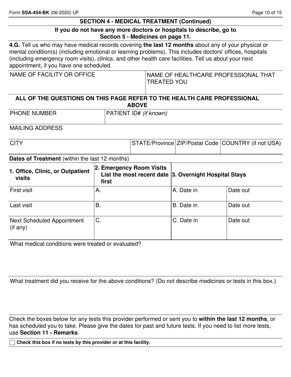 Form SSA-454-BK Continuing Disability Review Report, Page 10