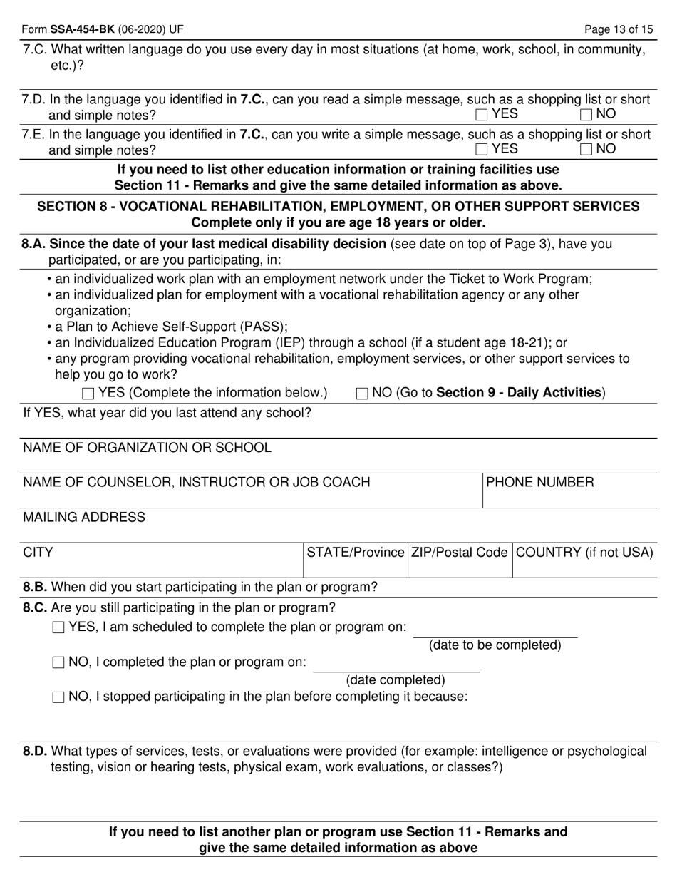 Form SSA-454-BK Continuing Disability Review Report, Page 13