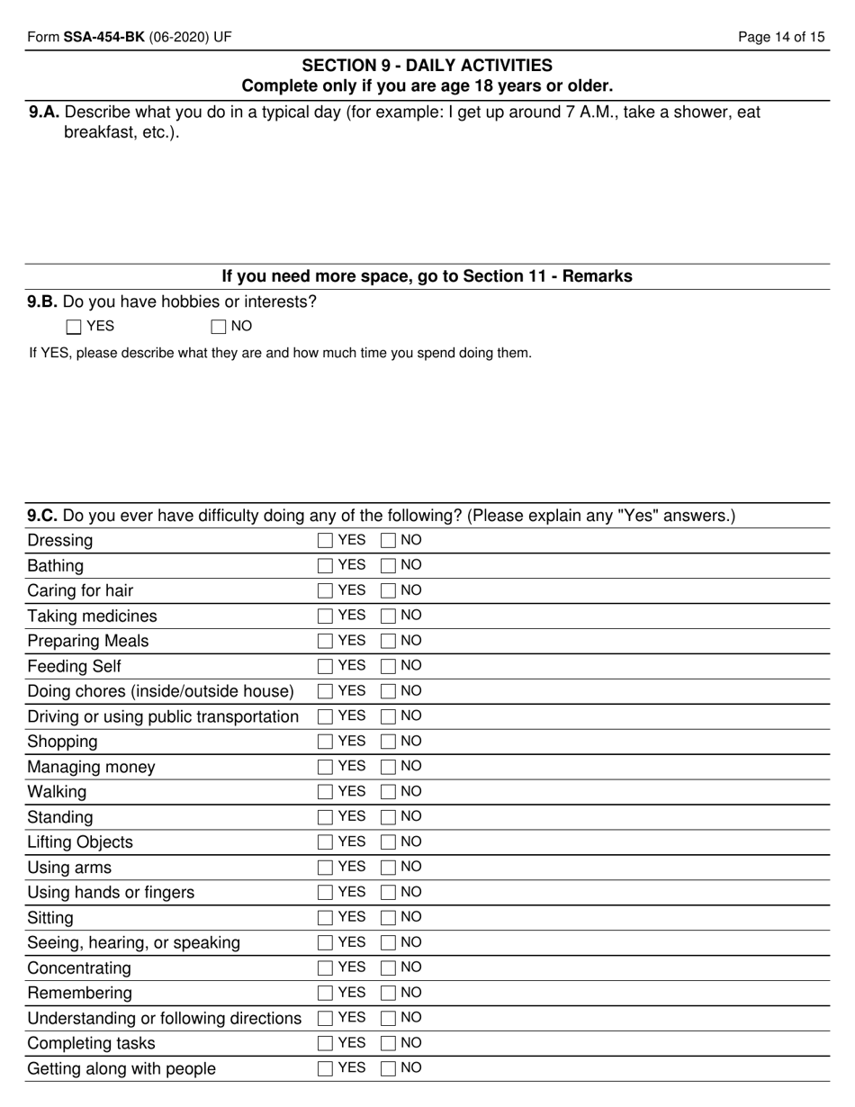 Form SSA-454-BK Continuing Disability Review Report, Page 14