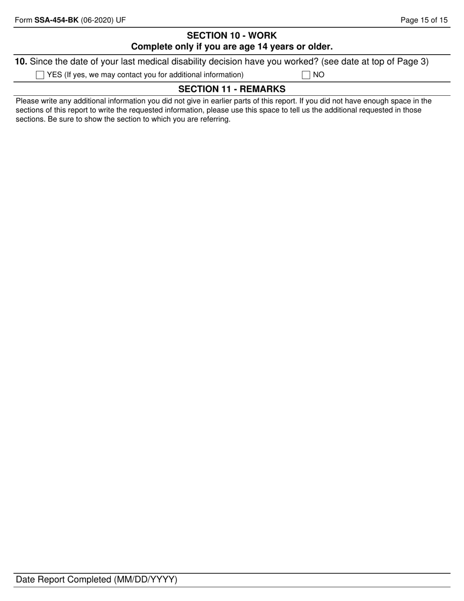 Form SSA-454-BK Continuing Disability Review Report, Page 15