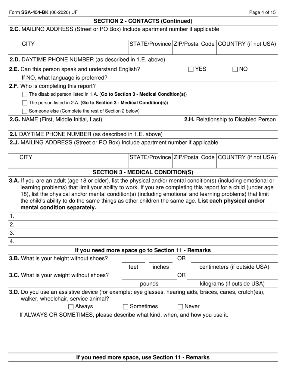Form SSA-454-BK Continuing Disability Review Report, Page 4