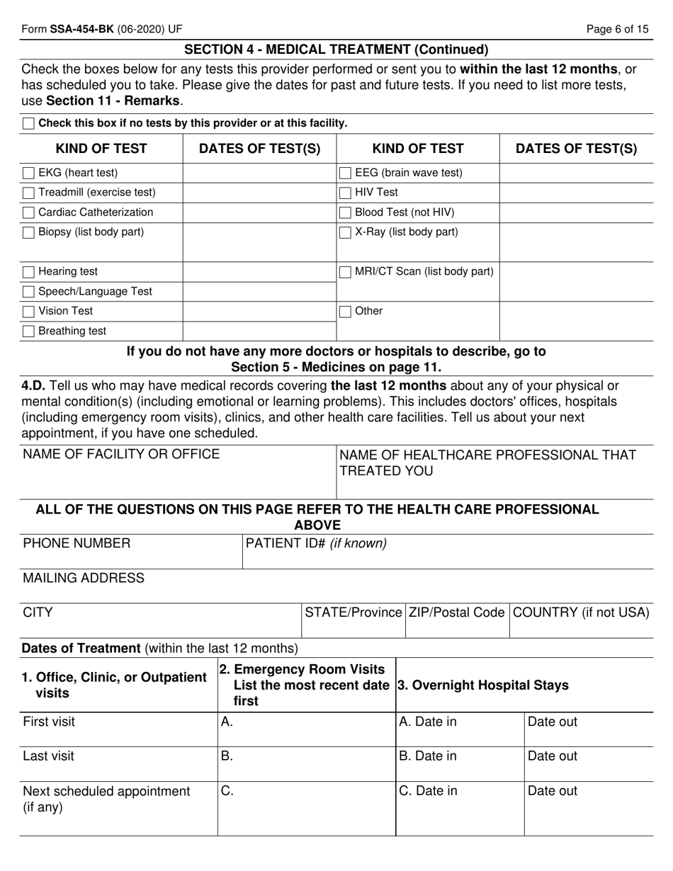 Form SSA-454-BK Continuing Disability Review Report, Page 6