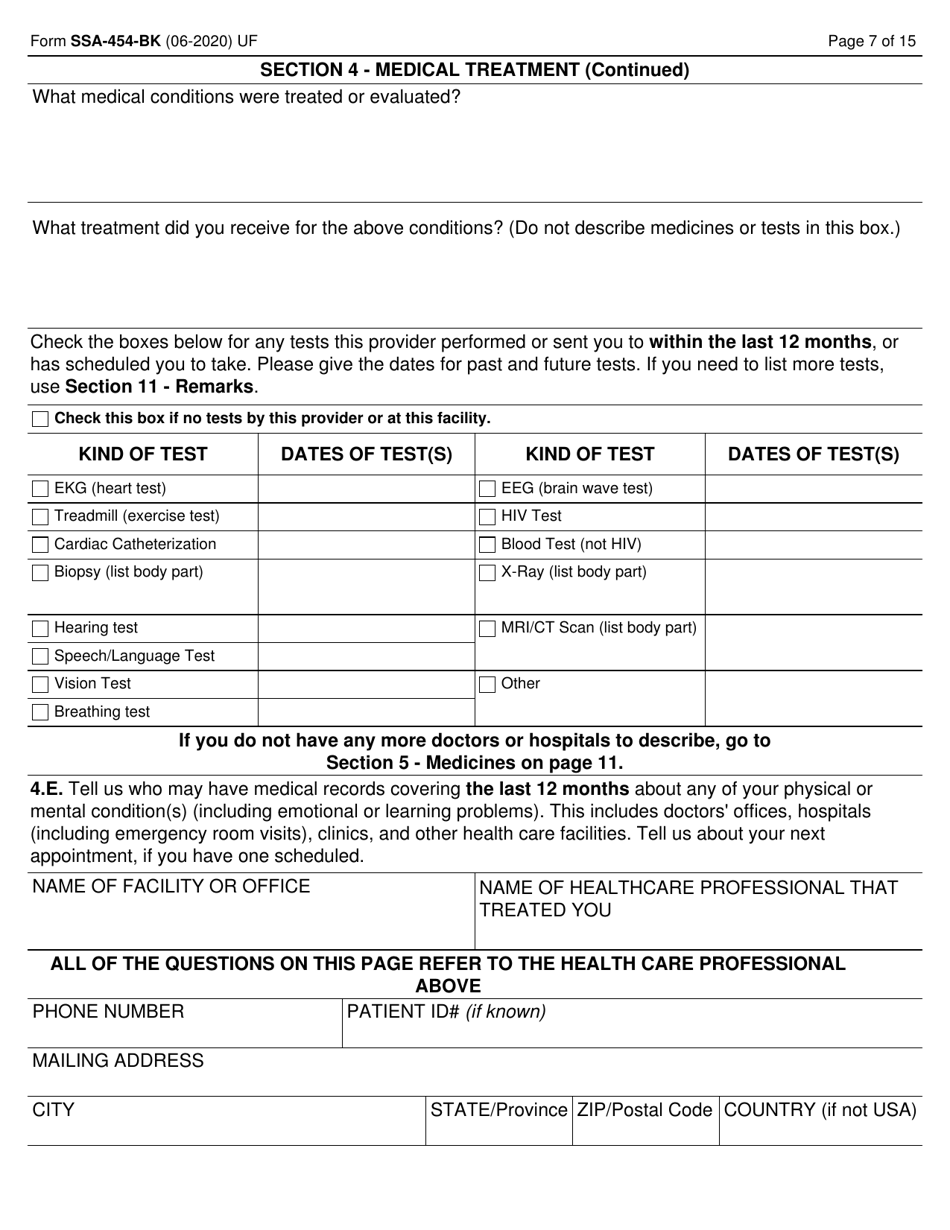 Form SSA-454-BK Continuing Disability Review Report, Page 7