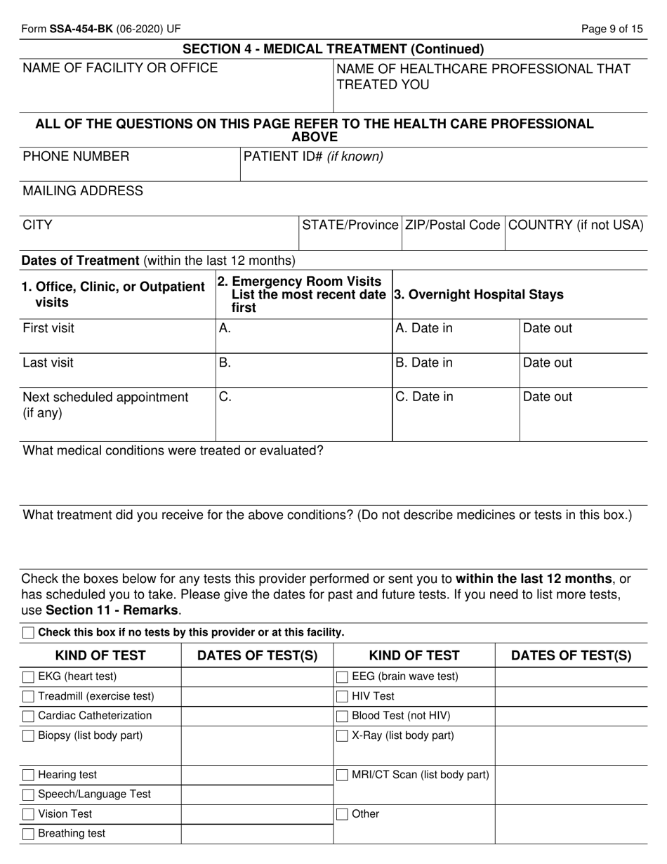 Form SSA-454-BK Continuing Disability Review Report, Page 9