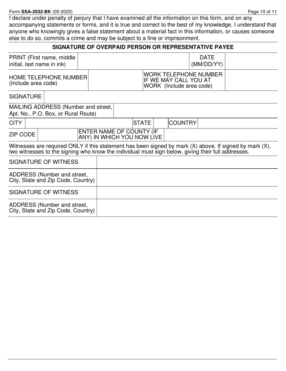 Form SSA-2032-BK Request for Waiver of Special Veterans Benefits (Svb) Overpayment Recovery or Change in Repayment Rate, Page 10