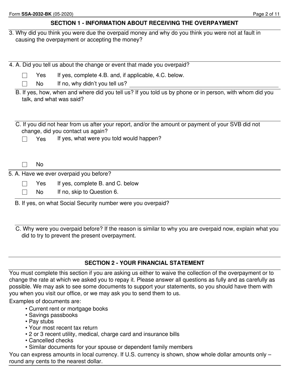 Form SSA-2032-BK Request for Waiver of Special Veterans Benefits (Svb) Overpayment Recovery or Change in Repayment Rate, Page 2