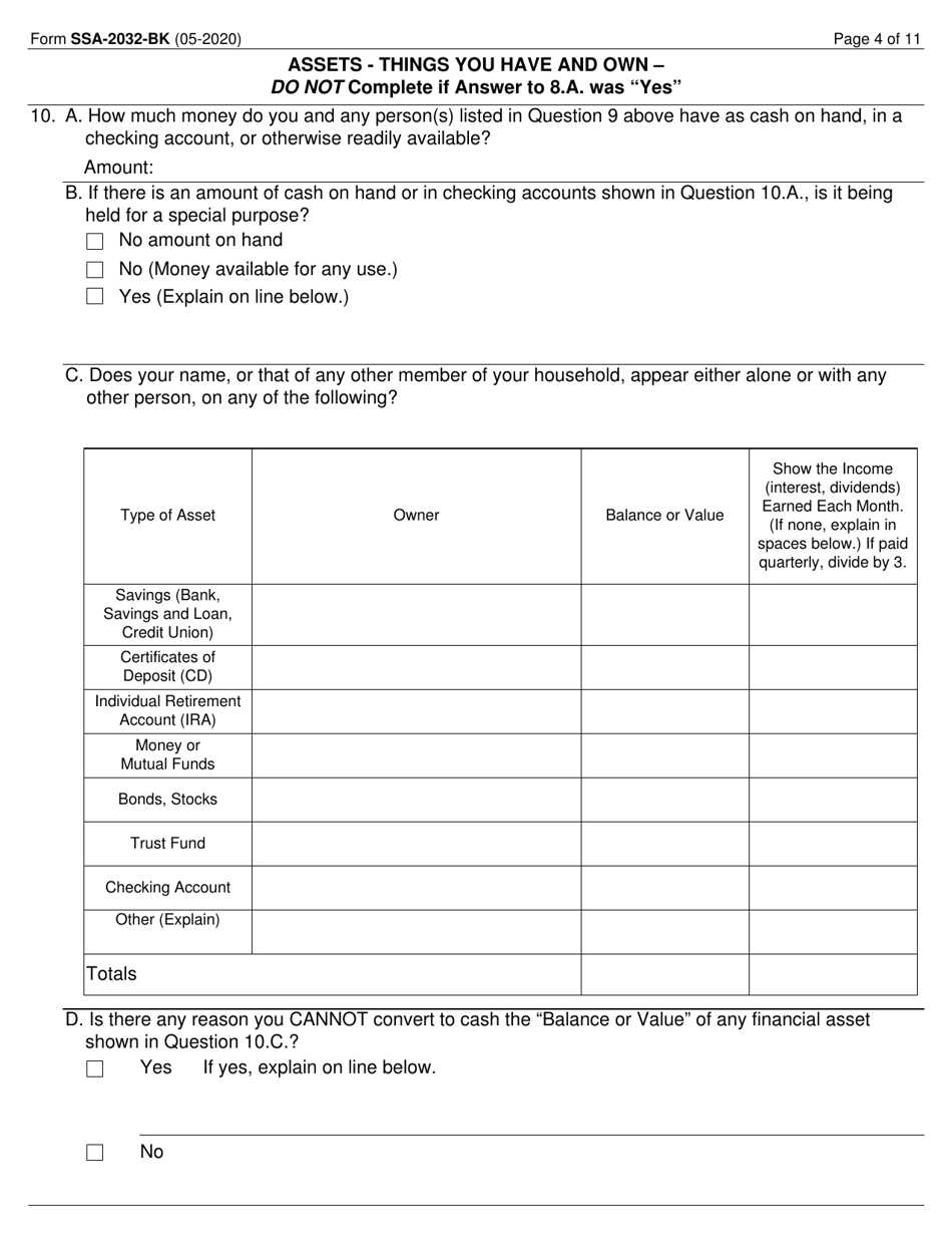 Form SSA-2032-BK Request for Waiver of Special Veterans Benefits (Svb) Overpayment Recovery or Change in Repayment Rate, Page 4