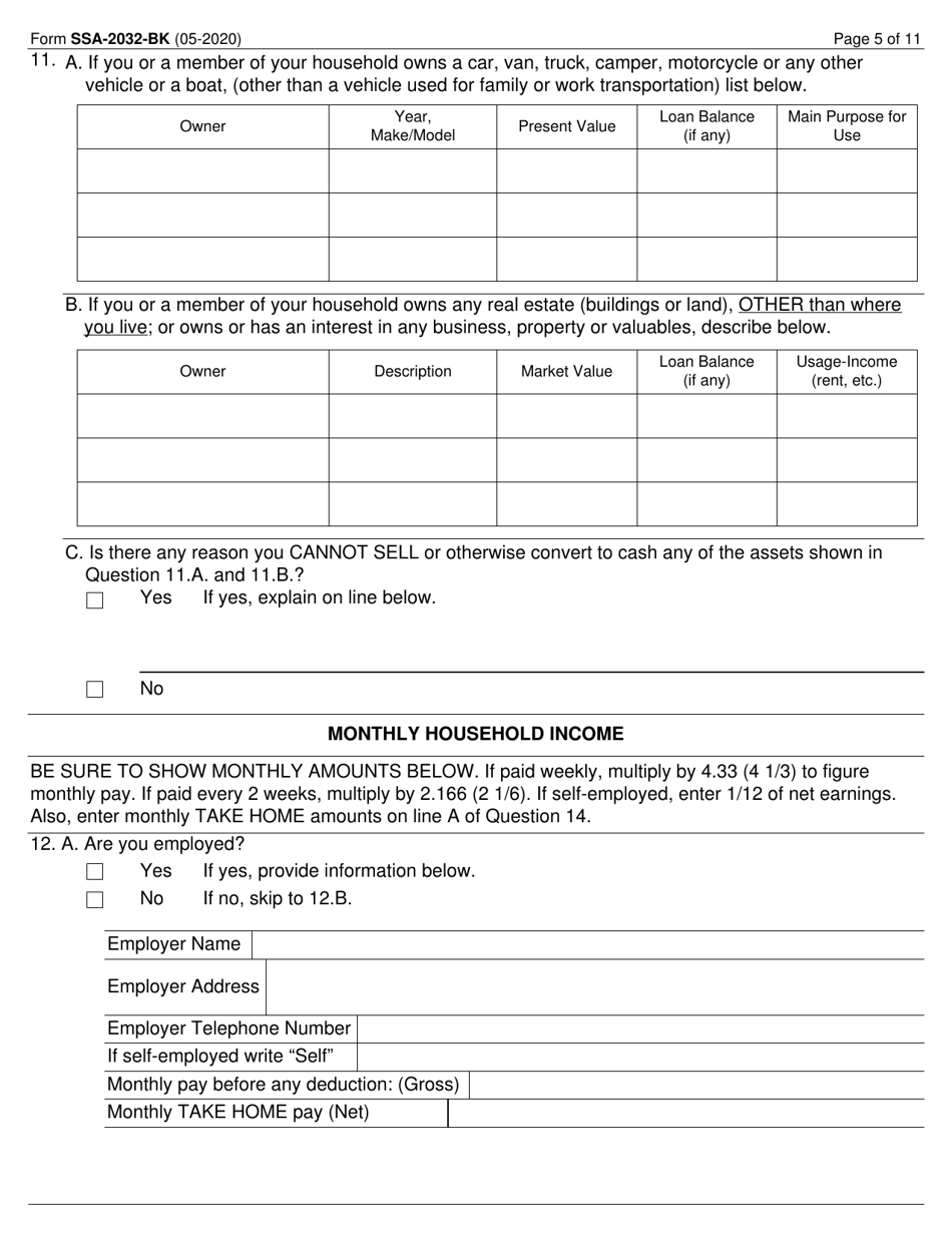 Form SSA-2032-BK Request for Waiver of Special Veterans Benefits (Svb) Overpayment Recovery or Change in Repayment Rate, Page 5