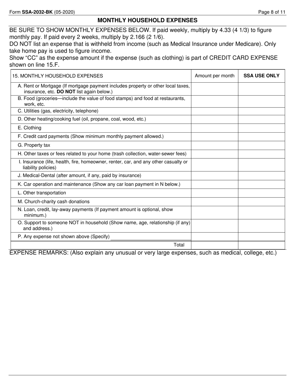 Form SSA-2032-BK Request for Waiver of Special Veterans Benefits (Svb) Overpayment Recovery or Change in Repayment Rate, Page 8