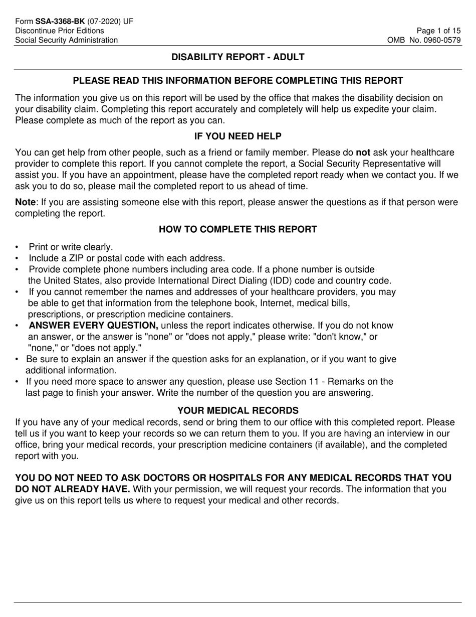 Ssa 3368 Fillable Form Printable Forms Free Online