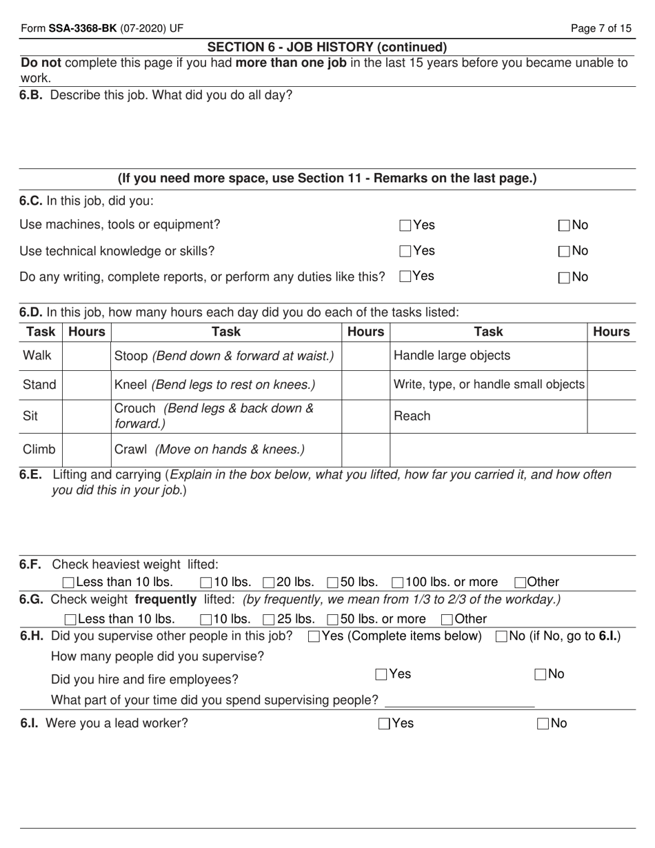 Form SSA-3368-BK Disability Report - Adult, Page 7