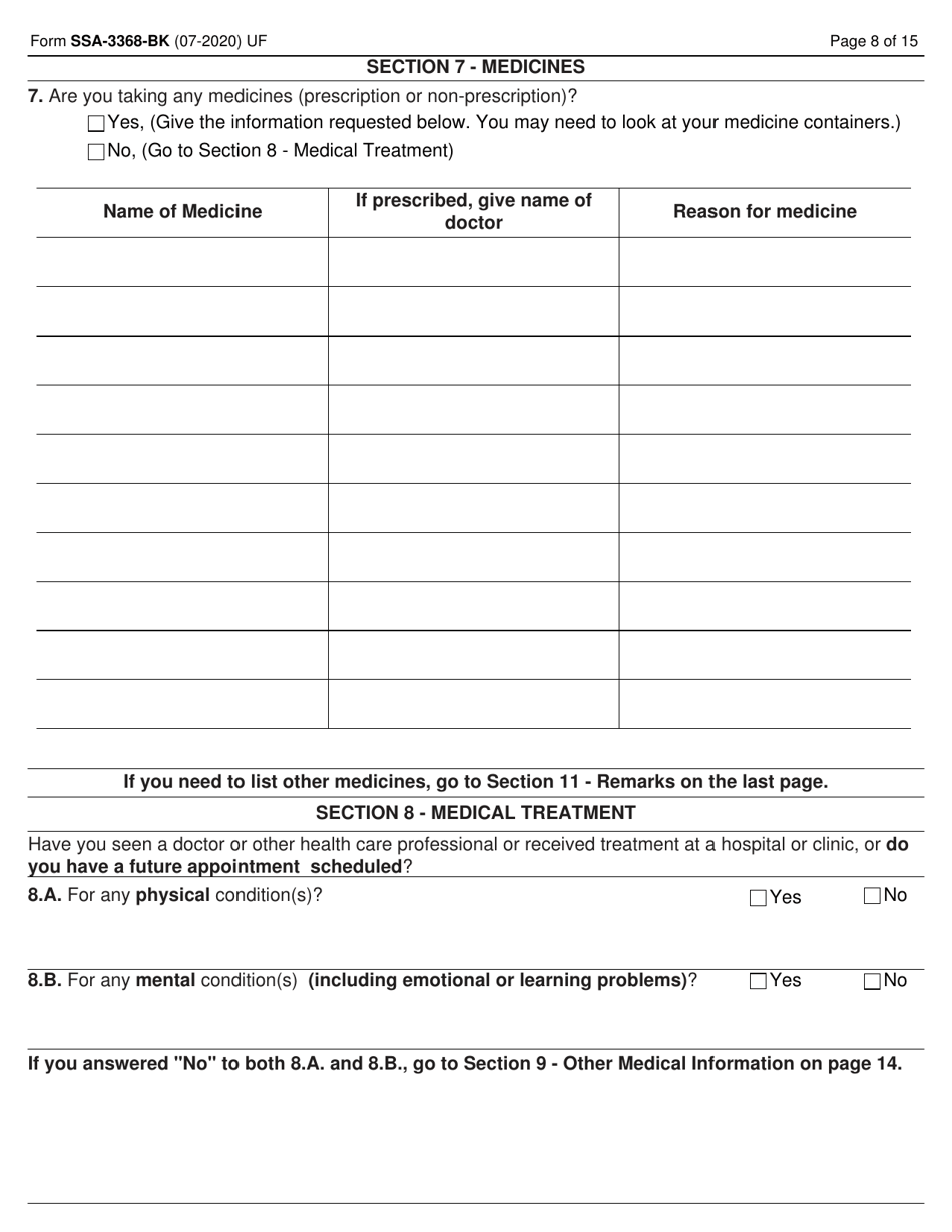 Form SSA-3368-BK Disability Report - Adult, Page 8