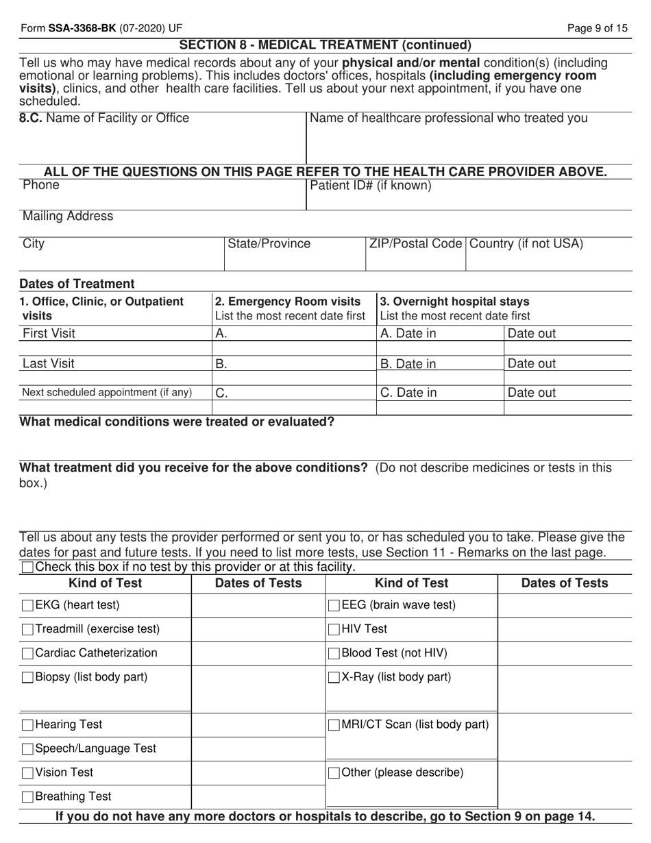 Form SSA-3368-BK Disability Report - Adult, Page 9