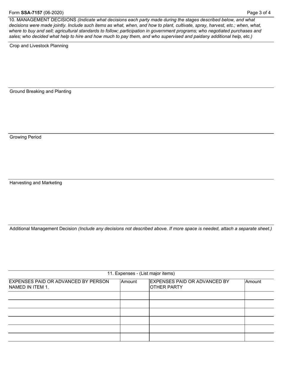 Form SSA-7157 Farm Arrangement Questionnaire, Page 3