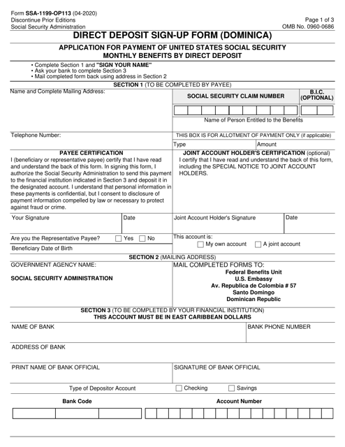 Form SSA-1199-OP113  Printable Pdf