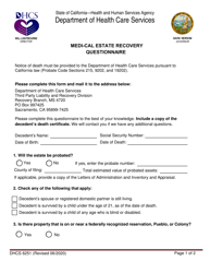 Form DHCS6251 Medi-Cal Estate Recovery Questionnaire - California