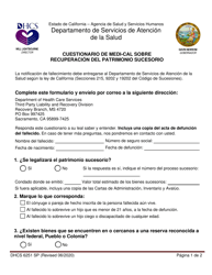 Formulario DHCS6251 SP Cuestionario De Medi-Cal Sobre Recuperacion Del Patrimonio Sucesorio - California (Spanish)