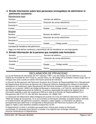 Formulario DHCS6251 SP Cuestionario De Medi-Cal Sobre Recuperacion Del Patrimonio Sucesorio - California (Spanish), Page 2