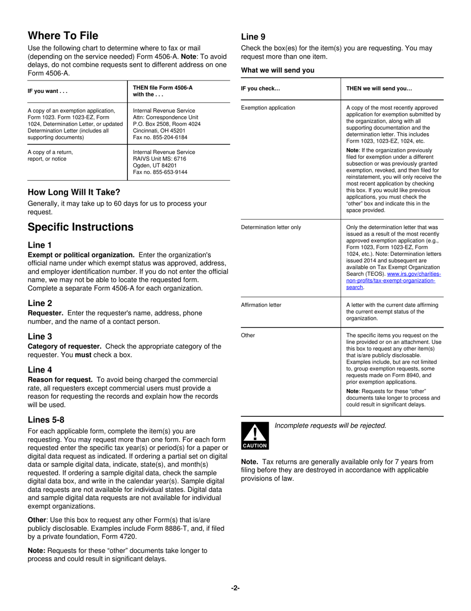 Instructions for IRS Form 4506-A Request for a Copy of Exempt or Political Organization IRS Form, Page 2