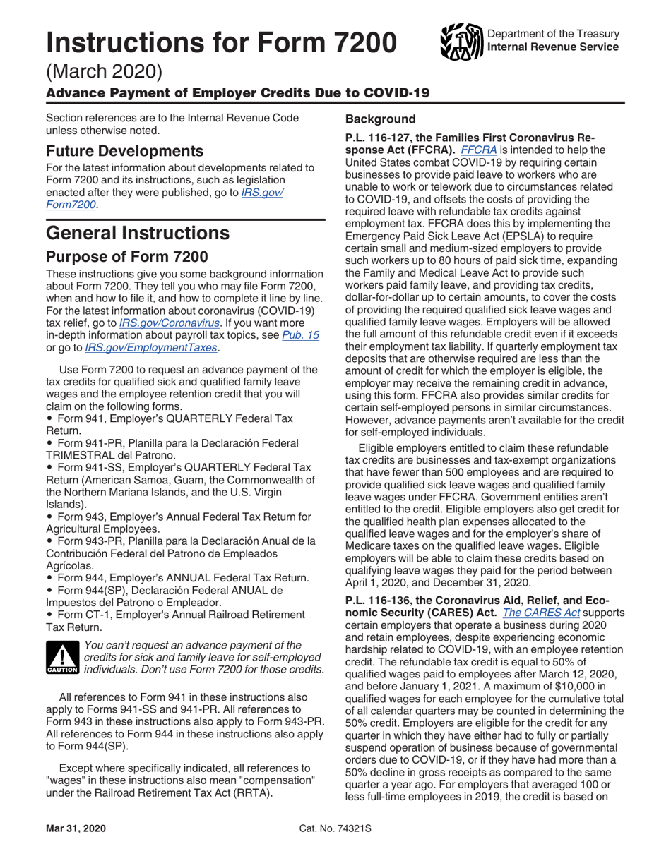 Instructions for IRS Form 7200 Advance Payment of Employer Credits Due to Covid-19, Page 2