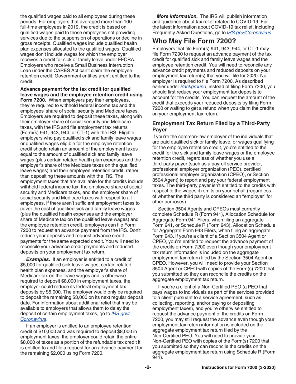 Instructions for IRS Form 7200 Advance Payment of Employer Credits Due to Covid-19, Page 3