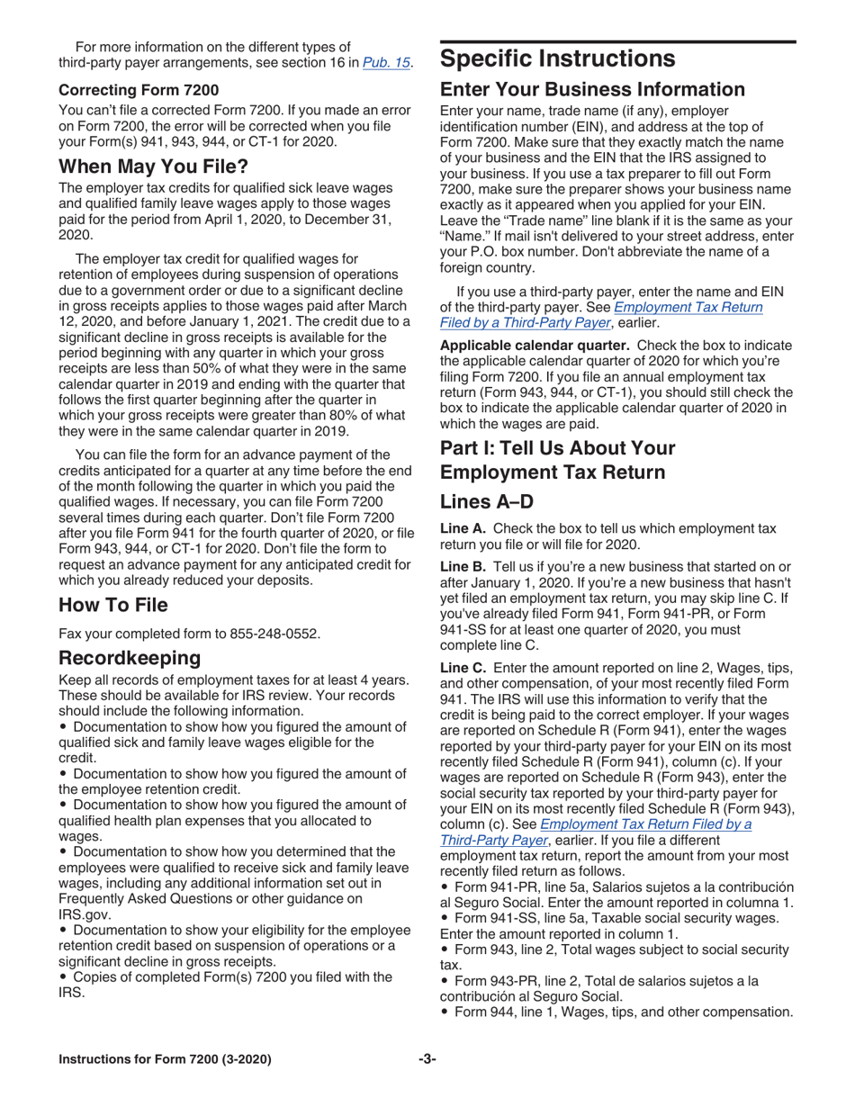 Instructions for IRS Form 7200 Advance Payment of Employer Credits Due to Covid-19, Page 4