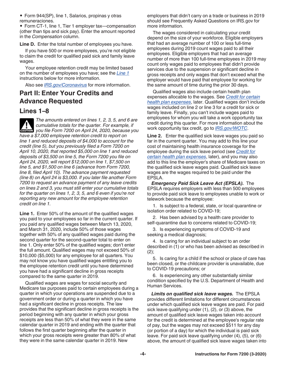 Instructions for IRS Form 7200 Advance Payment of Employer Credits Due to Covid-19, Page 5