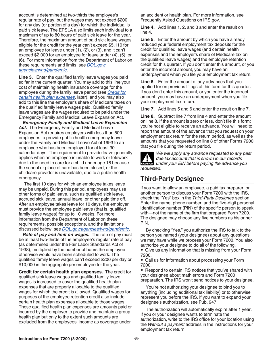 Instructions for IRS Form 7200 Advance Payment of Employer Credits Due to Covid-19, Page 6