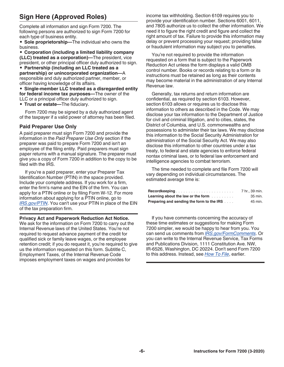 Instructions for IRS Form 7200 Advance Payment of Employer Credits Due to Covid-19, Page 7