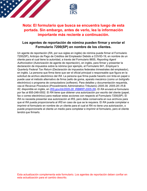 IRS Formulario 7200(SP)  Printable Pdf