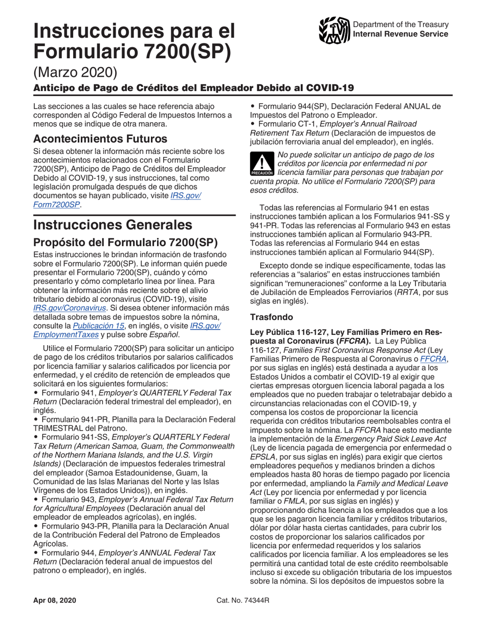 Instrucciones para IRS Formulario 7200(SP) Anticipo De Pago De Creditos Del Empleador Debido Al Covid-19 (Spanish), Page 3