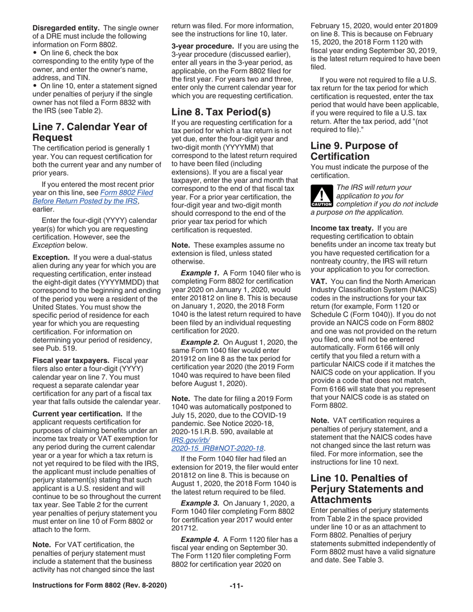Instructions for IRS Form 8802 Application for United States Residency Certification, Page 11