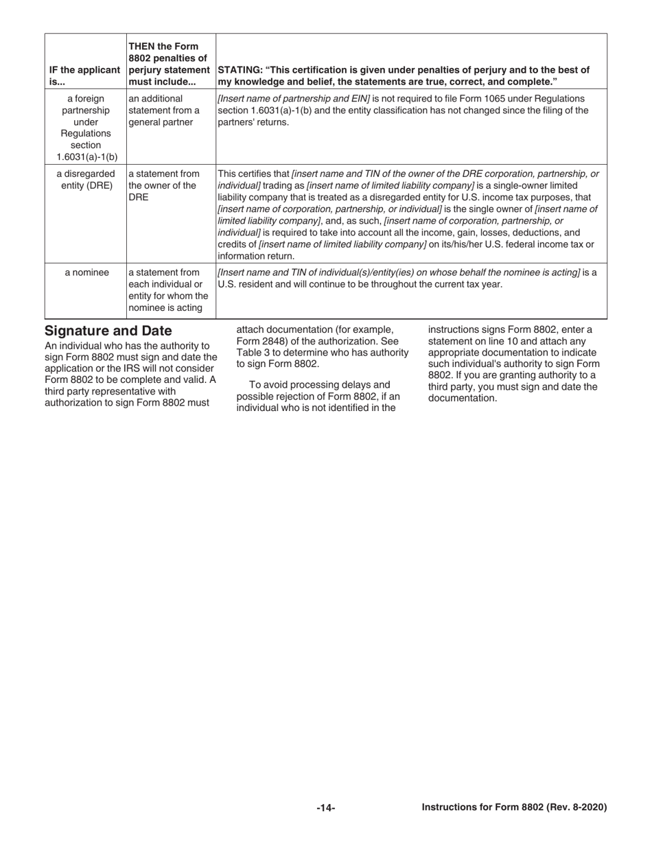 Instructions for IRS Form 8802 Application for United States Residency Certification, Page 14