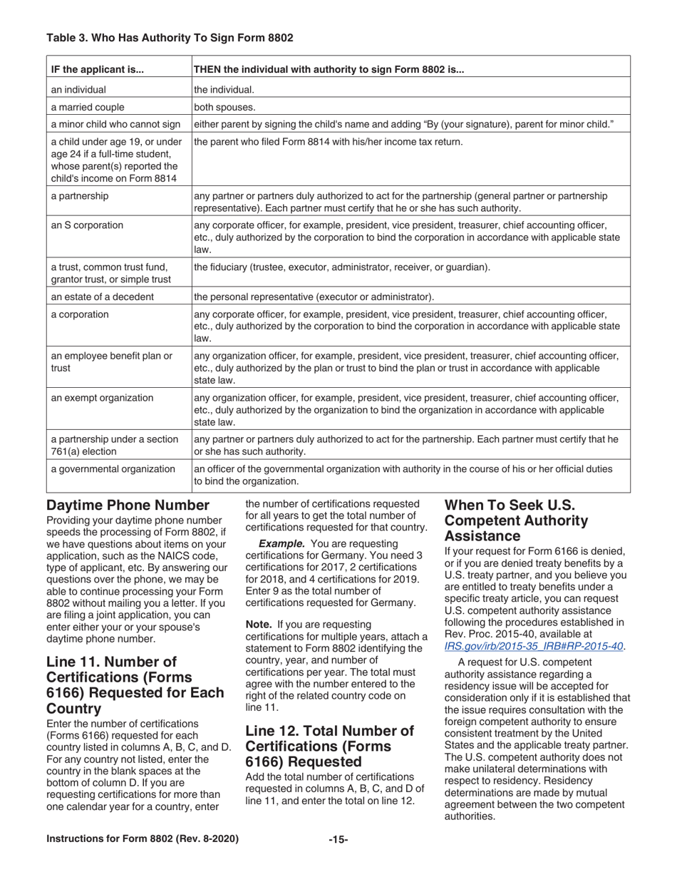 Instructions for IRS Form 8802 Application for United States Residency Certification, Page 15